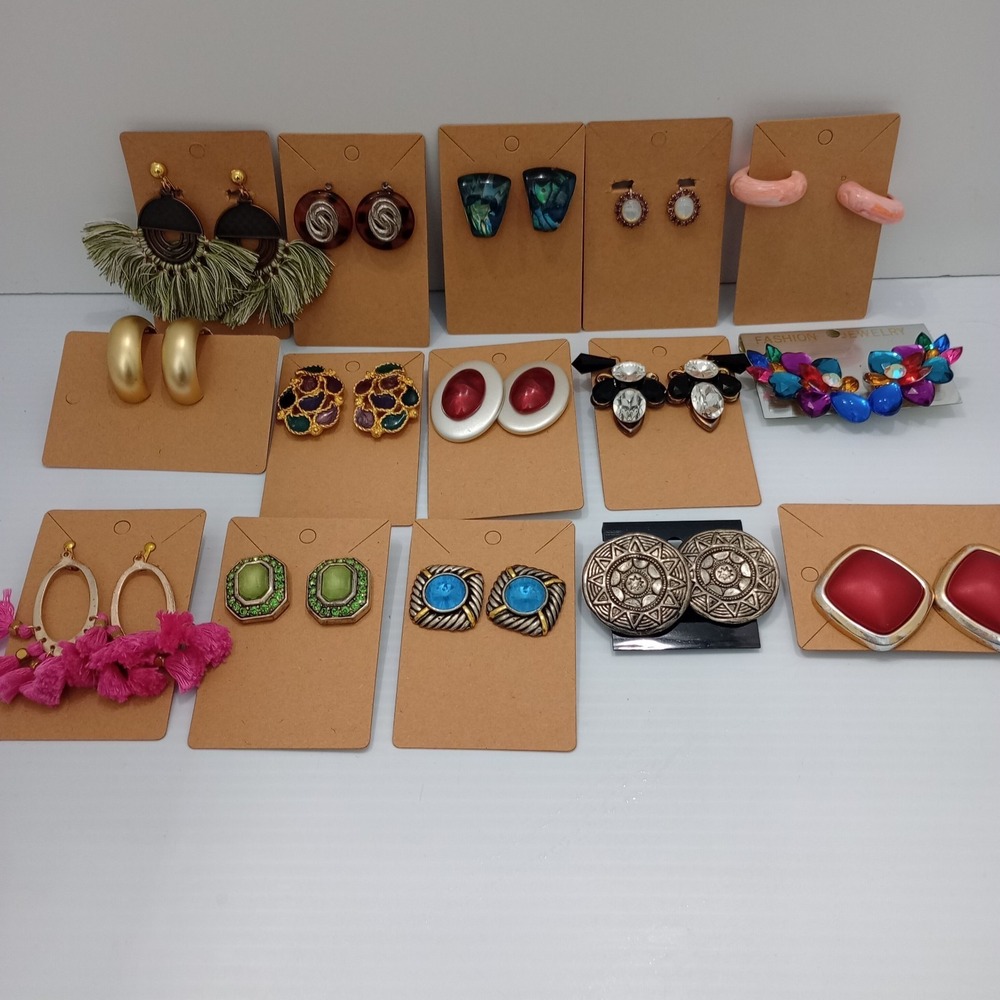 Mixed Earrings Lot‎ 15 Pairs Clip On Statement Chunky Retro Boho